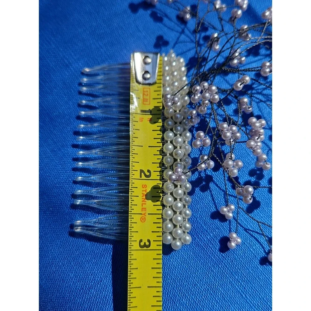 Vintage Pearl Spray Hair Comb Bridal‎ Baby's Breath Headpiece Wedding Lavender